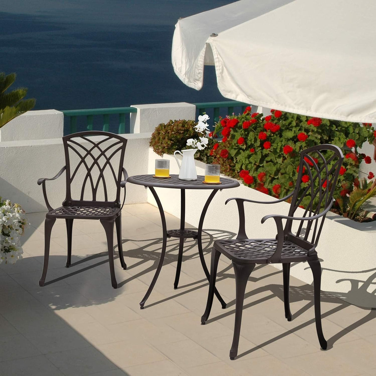 3 Piece Cast Aluminum Patio Bistro Set with Umbrella Hole U62789