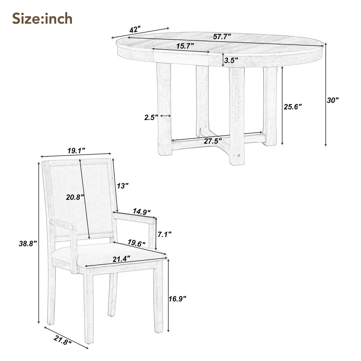 5-Piece Extendable Wood Dining Table Set with 4 Upholstered Chairs C179