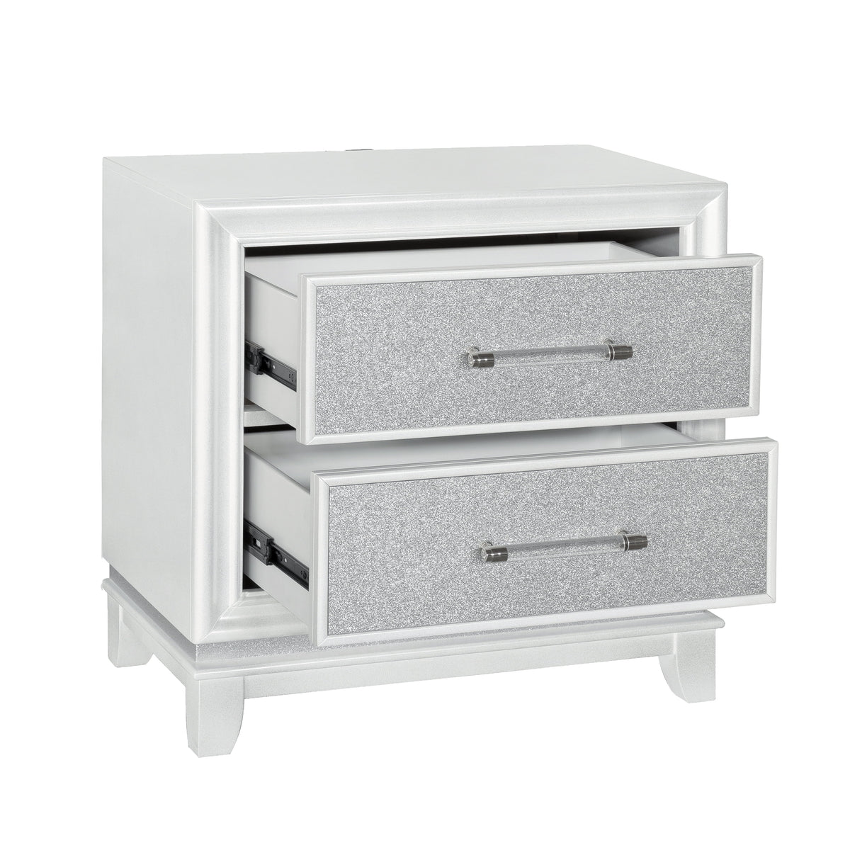 Queen 4-Piece Bedroom Set with LED Lights, Tufted Bed, Dresser, Mirror, and Nightstand in Pearlized White O6467