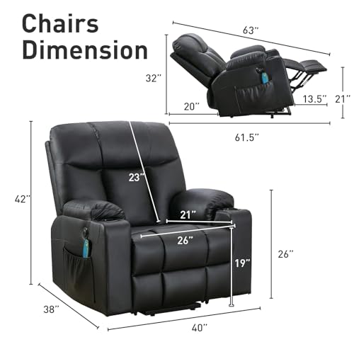 Brown Faux Leather Oversized Power Lift Recliner Chair with Heated and Massage O884