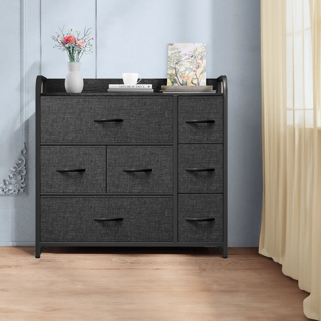 Light Gray 7 Drawer Fabric Dresser A394