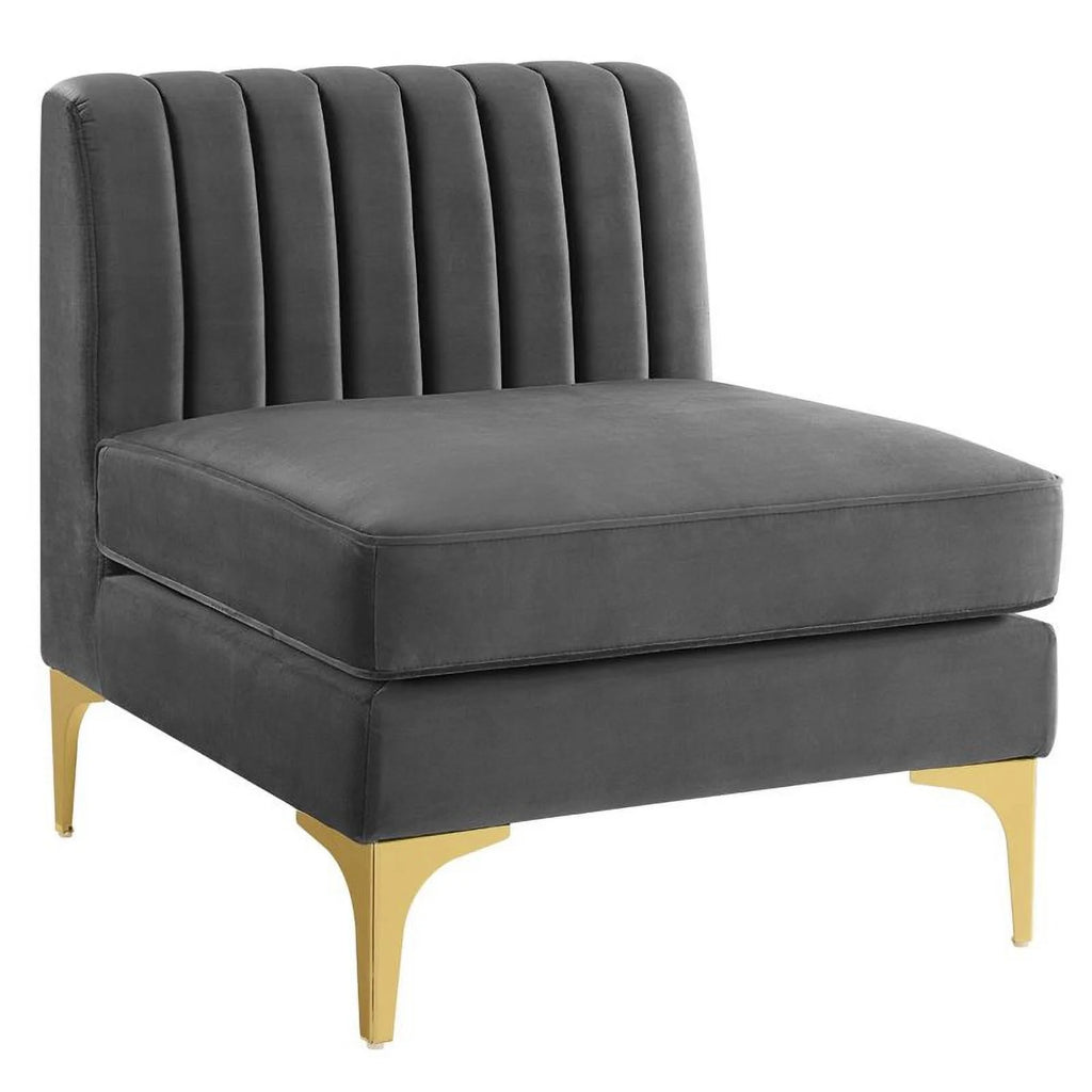 6-Piece Channel Performance Velvet Tufted Sectional Sofa in Gray X668