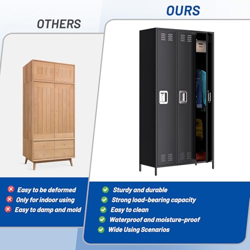 9 Door Metal Storage Cabinet with 27 Hooks and 9 Shelves, Black R540