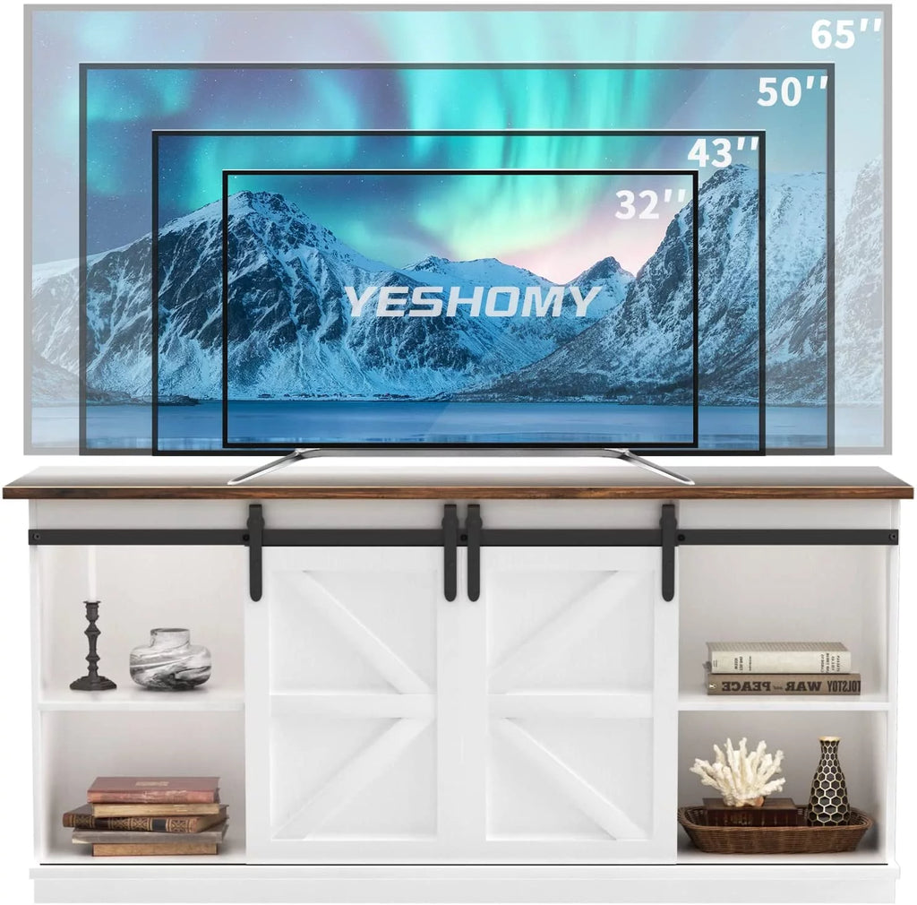 White 58 Inch TV Stand with Sliding Barn Doors W323