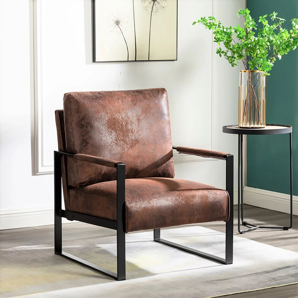 Brown PU Microfiber Upholstery Metal Arms Chair B920462