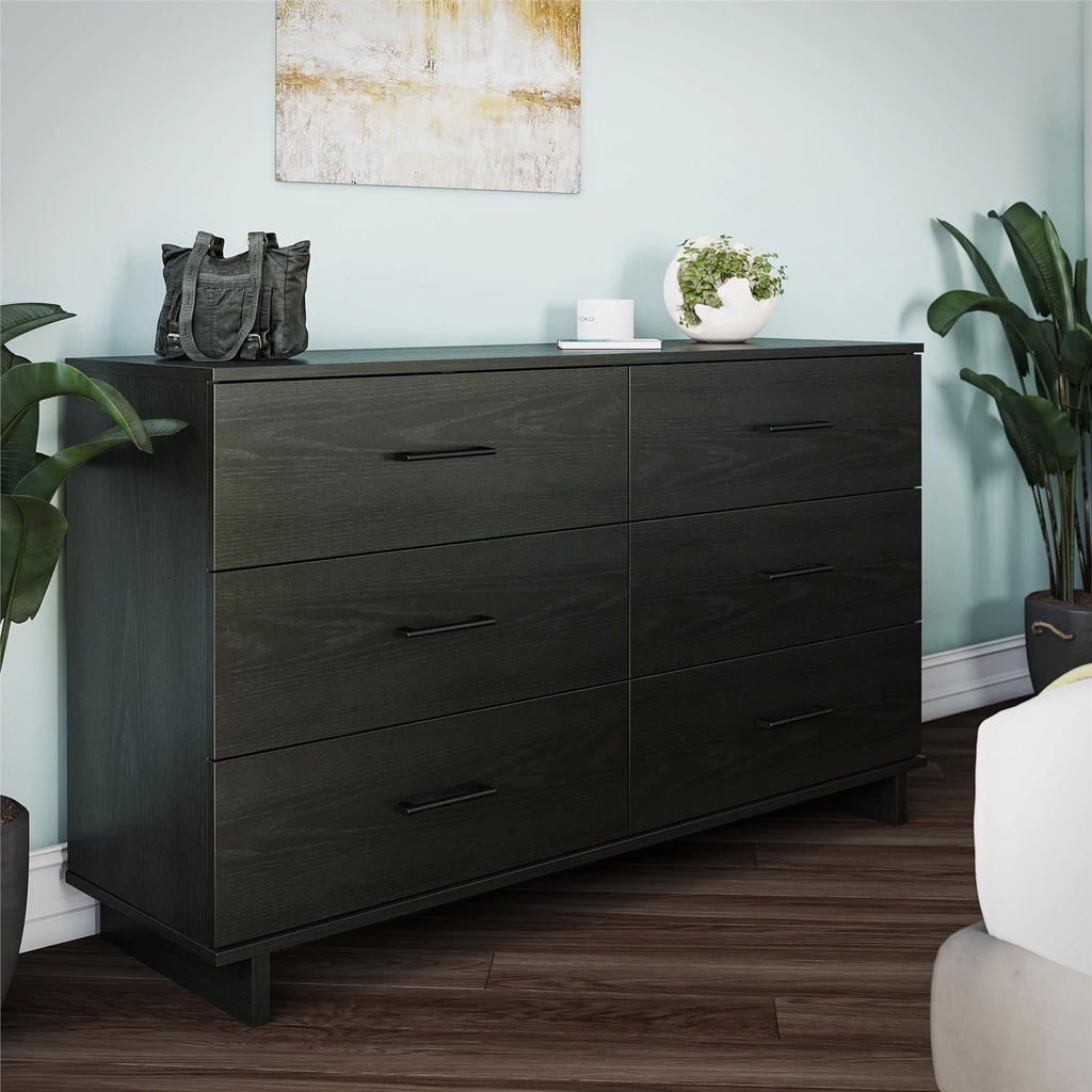 Black Oak 6 Drawer Wide Dresser D289