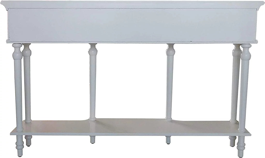 White Console Table with Mirrored Storage Drawers and Lower Shelf W74238