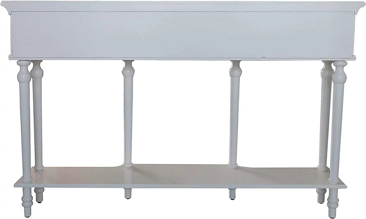 White Console Table with Mirrored Storage Drawers and Lower Shelf W74238