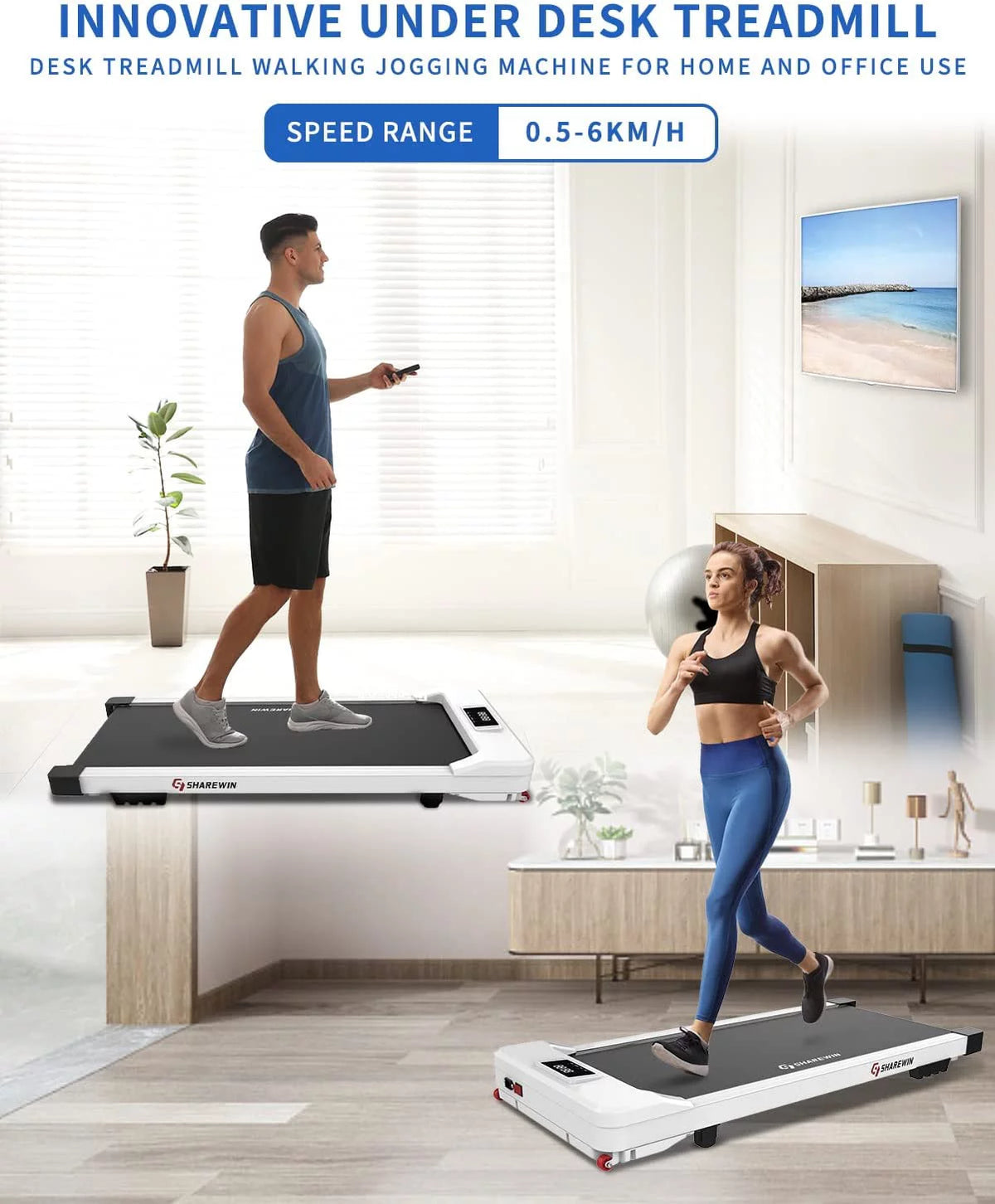 Under Desk Treadmill 300 lb Capacity White P7924