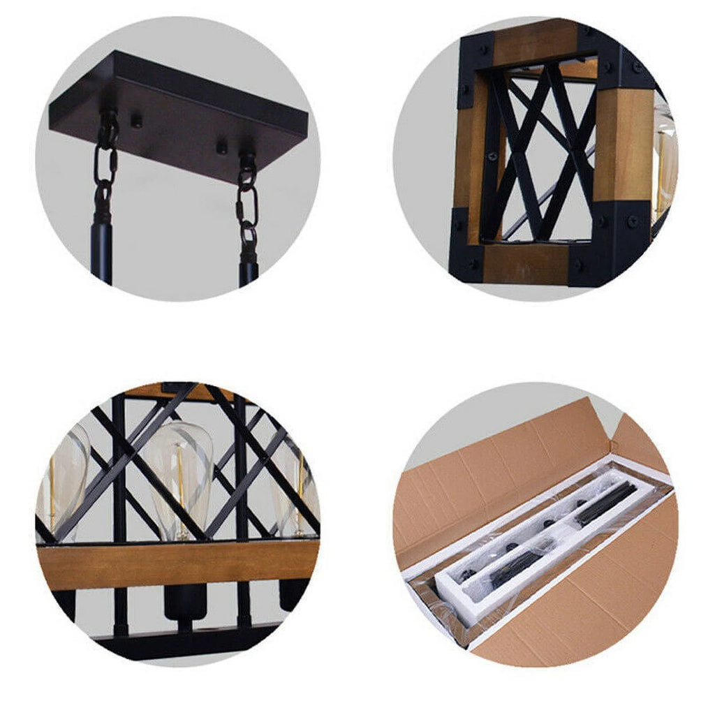 5-Lights Wooden Rectangle Pendant Light Fixture F925380