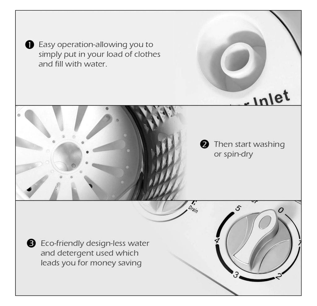 Compact Mini Washer Machine with 8 lbs Washing and 5 lbs Spin Dryer C1455