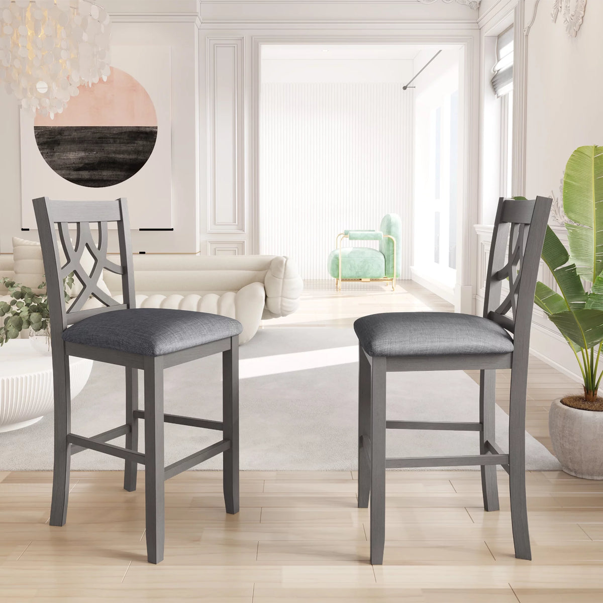 3-Piece Wooden Counter Height Dining Set with 2 Chairs X63359