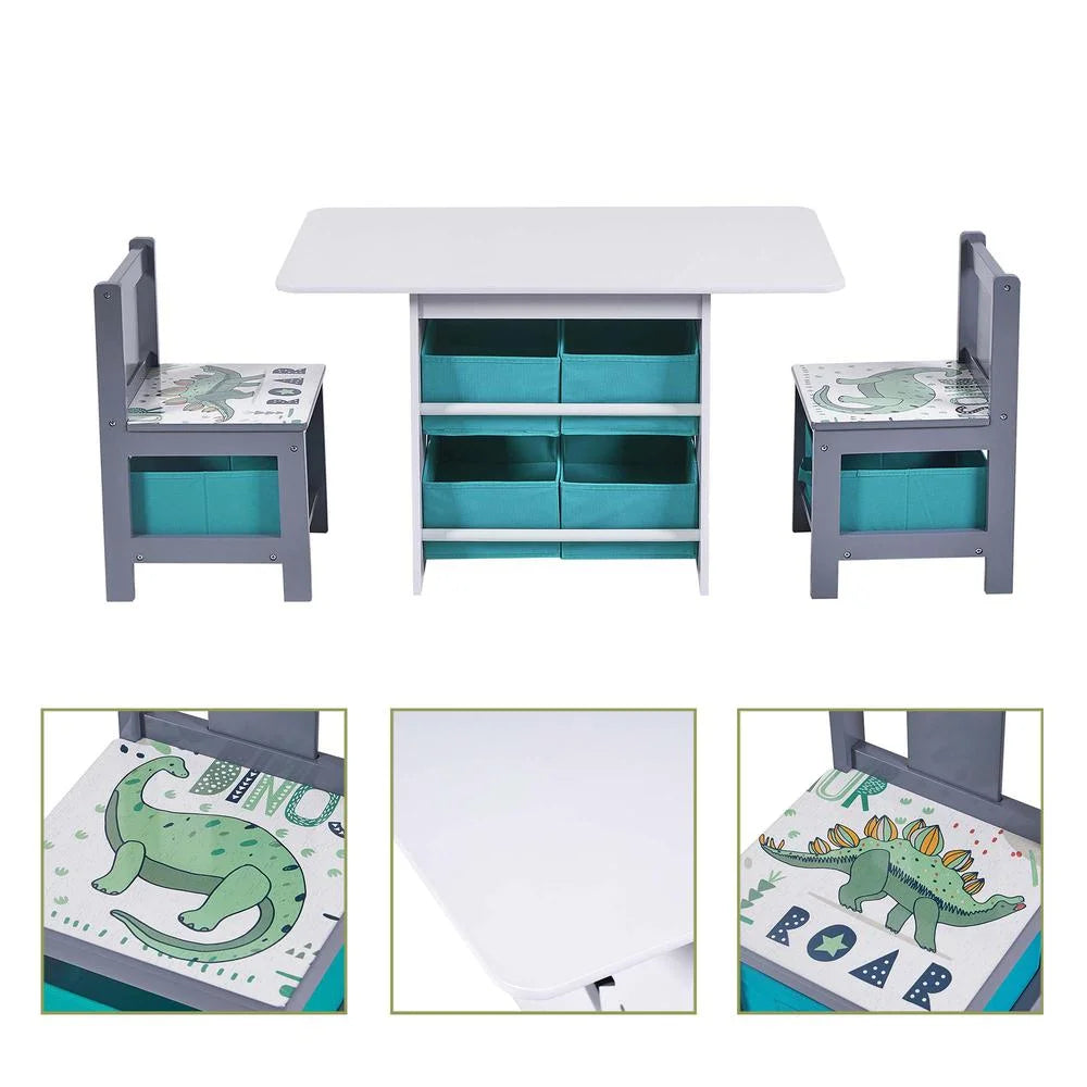 White Blue Gray Engineered Wood Table and Chair Set O51778