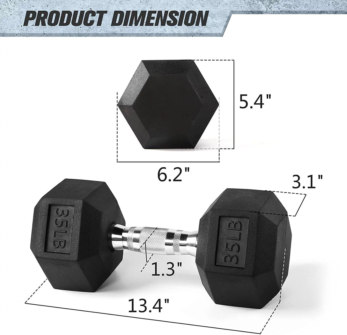 Rubber Hex Dumbbell 5-60 Lbs with Metal Handle O5708