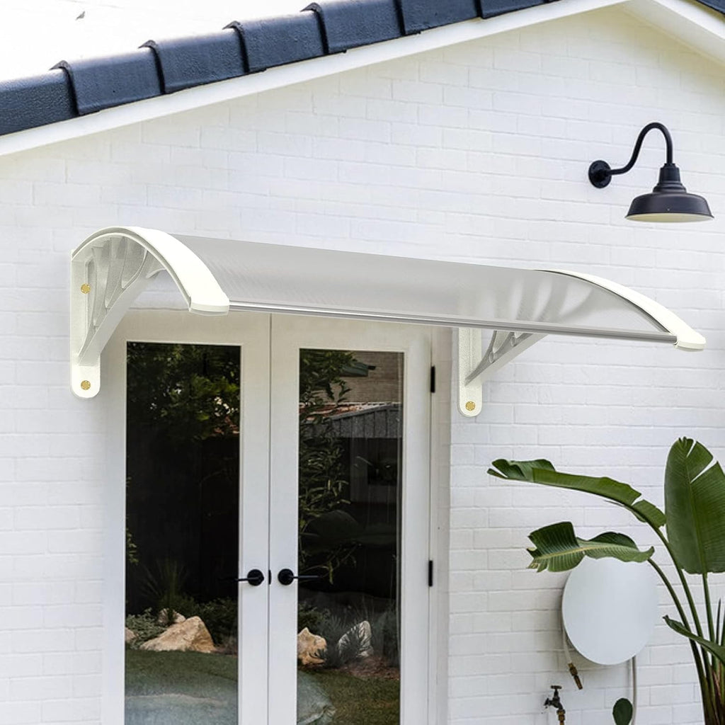 Patio Awning Polycarbonate Cover 40''x40'' Dark Brown Canopy Black Bracket N552626