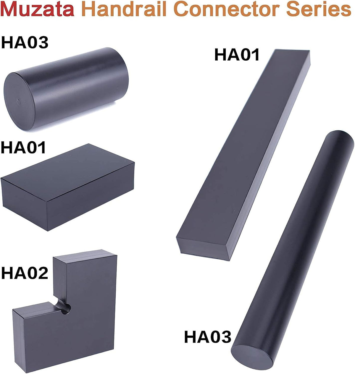 Handrail Connector 400mm Internal Spline POM Rectangular Stainless Steel Aluminum Black C88679