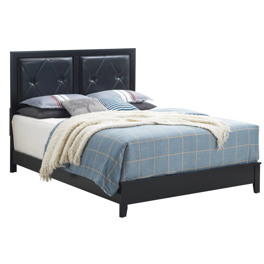 Black Queen Size Upholstered Panel Bed P967