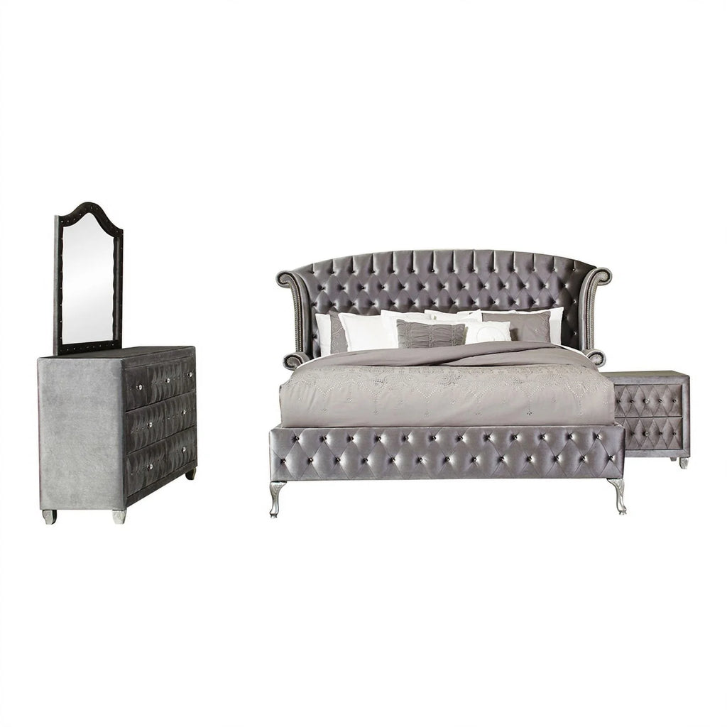 Queen Velvet Upholstered 4-piece Bedroom Set V4785