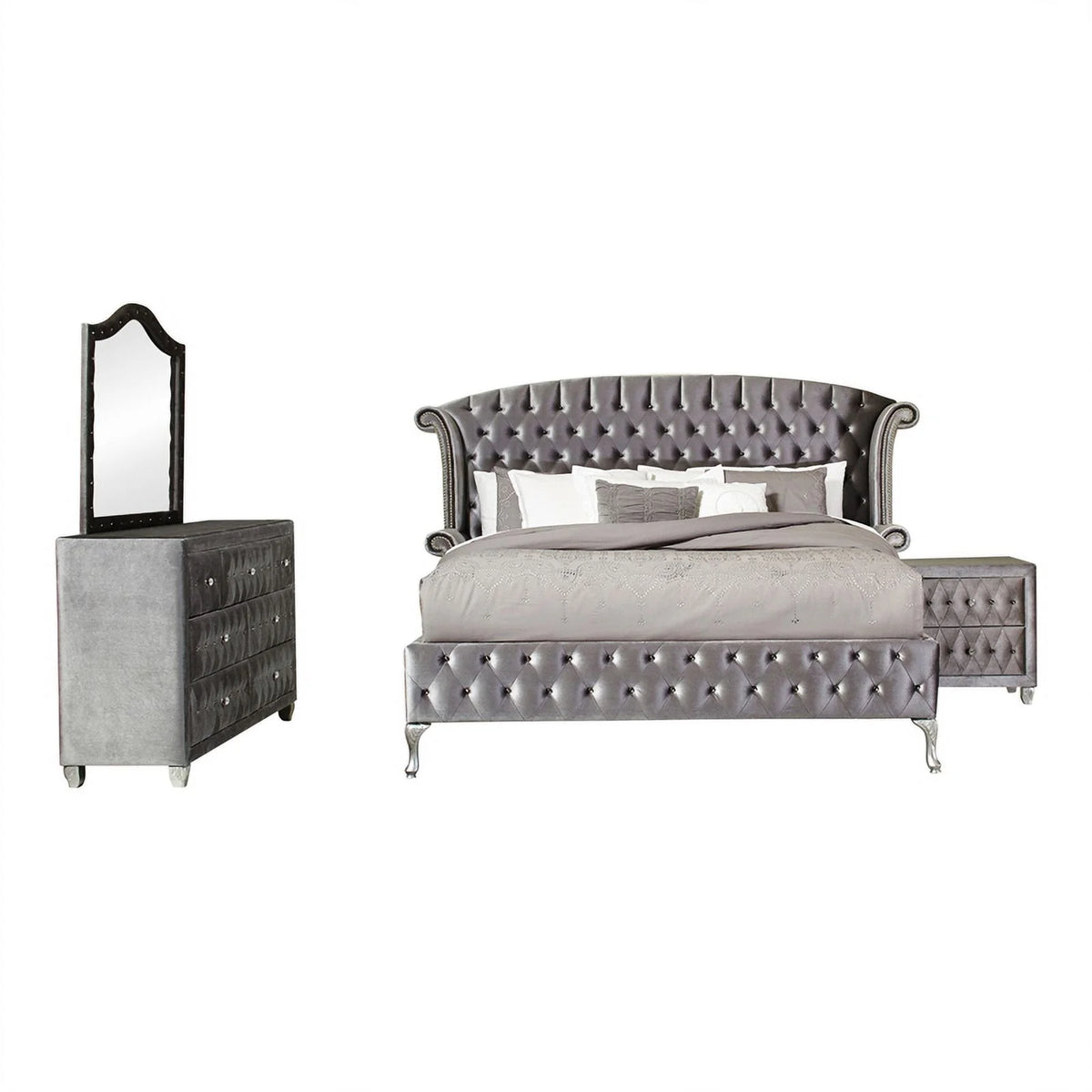 Queen Velvet Upholstered 4-piece Bedroom Set V4785