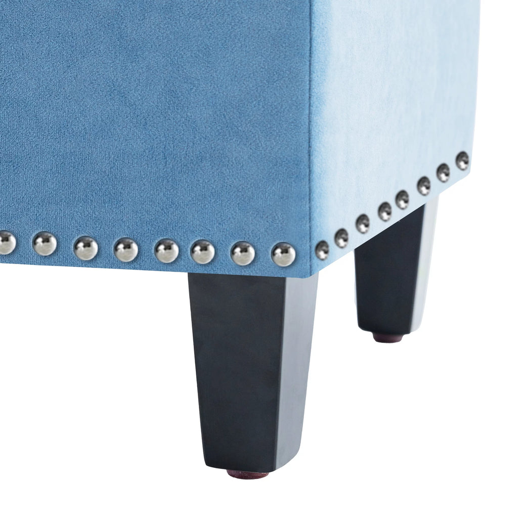 Light Blue Linen Fabric Storage Ottoman Bench K48172