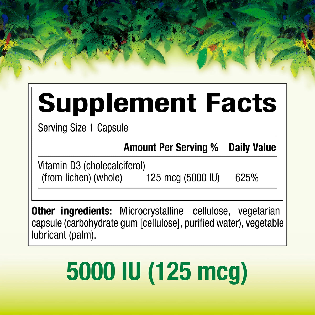 Vitamin D3 5000 IU 125 mcg Vegan 60 Capsules M7797