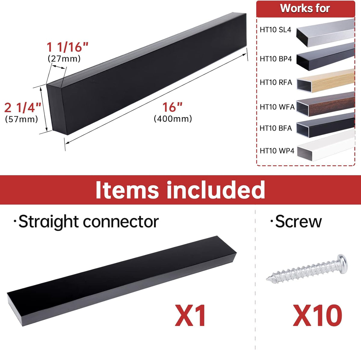 Handrail Connector 400mm Internal Spline POM Rectangular Stainless Steel Aluminum Black C88679