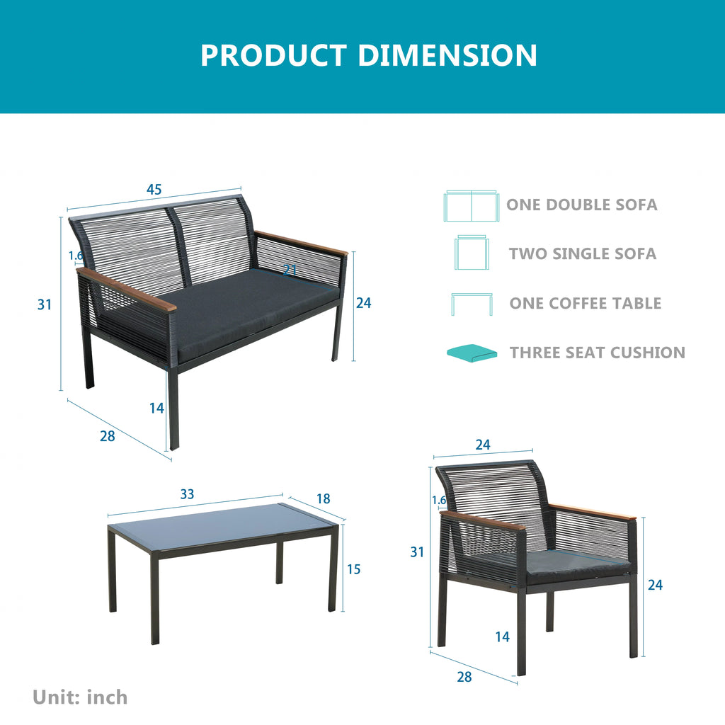 4 Piece All Weather Wicker Patio Sofa Set O314