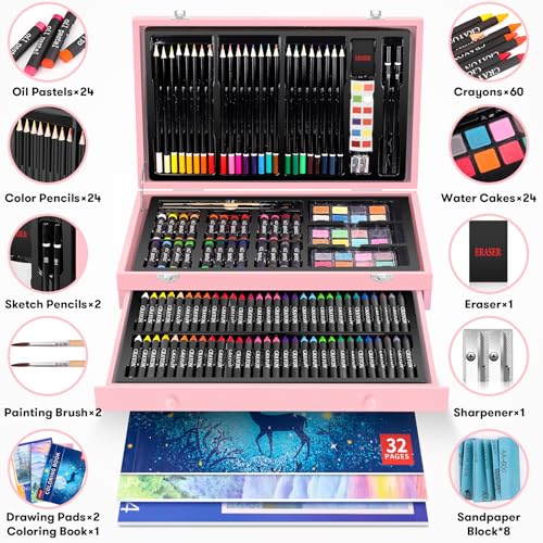 150-Pack Wooden Art Set with Sketch Pads and Coloring Book Y7813