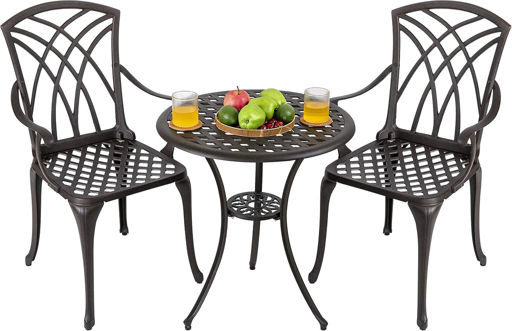 3 Piece Cast Aluminum Patio Bistro Set with Umbrella Hole U62789