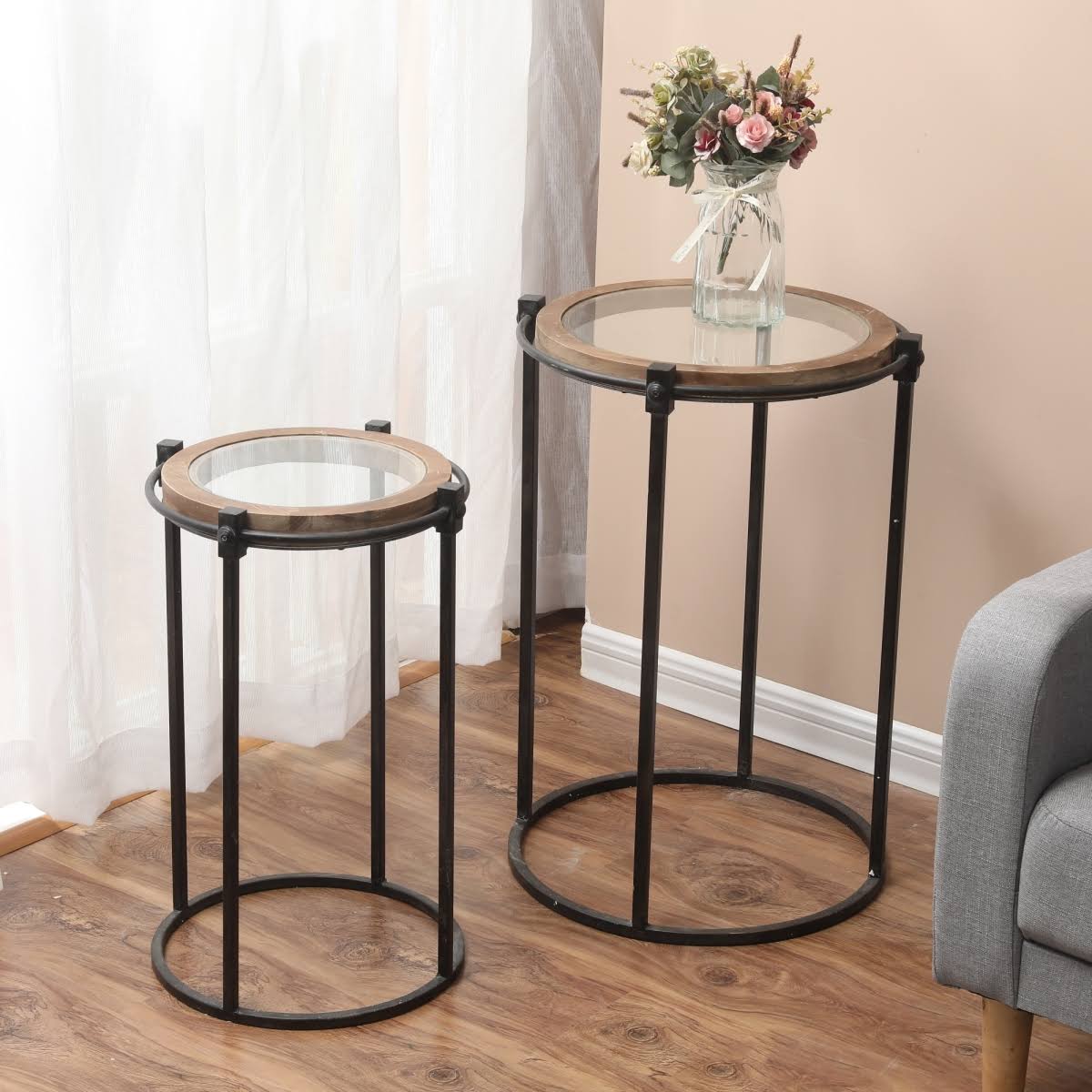 Metal & Glass Round Accent Table 2 Piece G2260