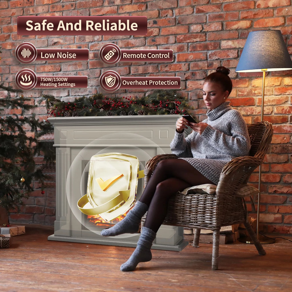 Wooden Frame Electric Fireplace with TV Stand N4018