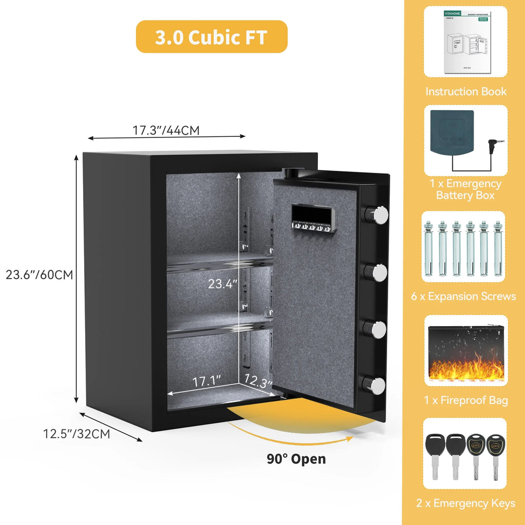 Large Black Fingerprint Safe Box with Digital Keypad and Adjustable Shelves P79716
