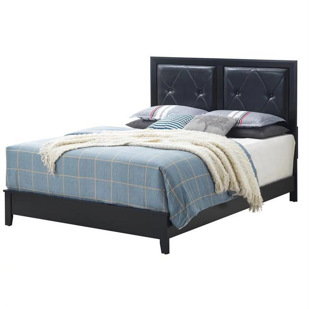 Black Queen Size Upholstered Panel Bed P967