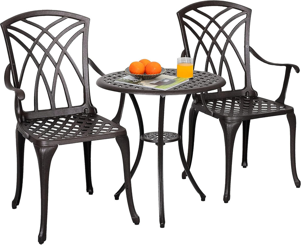 3 Piece Cast Aluminum Patio Bistro Set with Umbrella Hole U62789