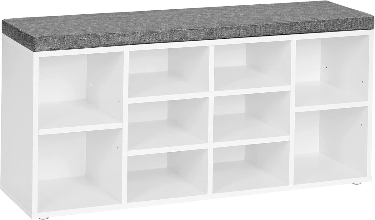 White and Gray Shoe Bench with Cushion N100