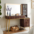 48" Glass Top Vanity Desk with Lighted Mirror and 5 Drawers I7512