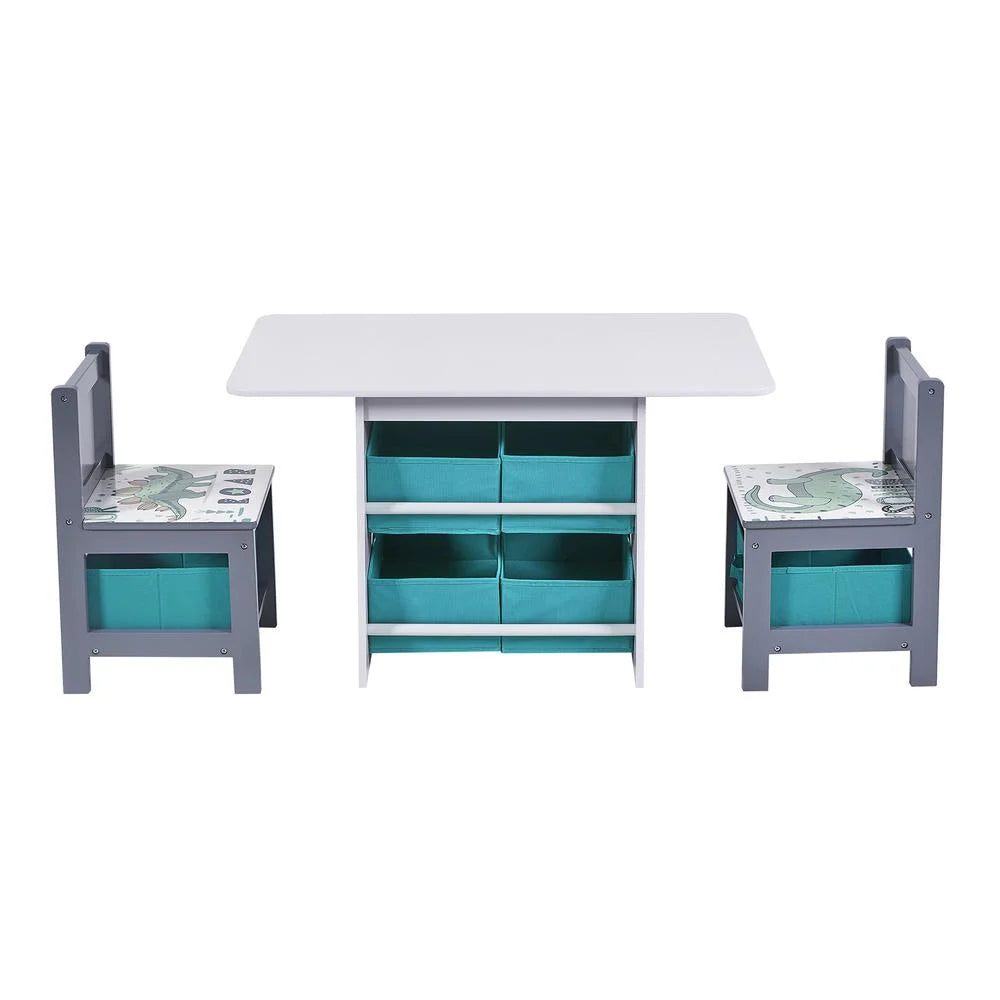 White Blue Gray Engineered Wood Table and Chair Set O51778