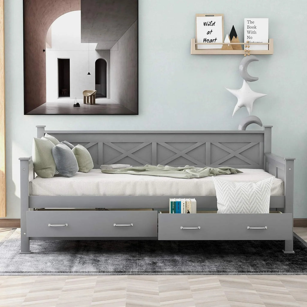 Wood Daybed Frame with Drawer O858692