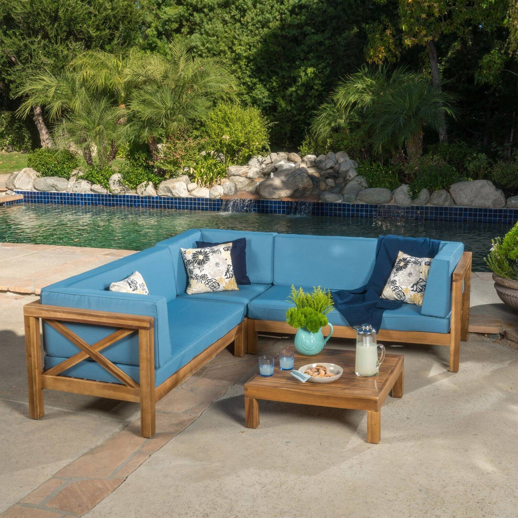 4 Piece Acacia Wood Sectional Sofa and Coffee Table Set O853115