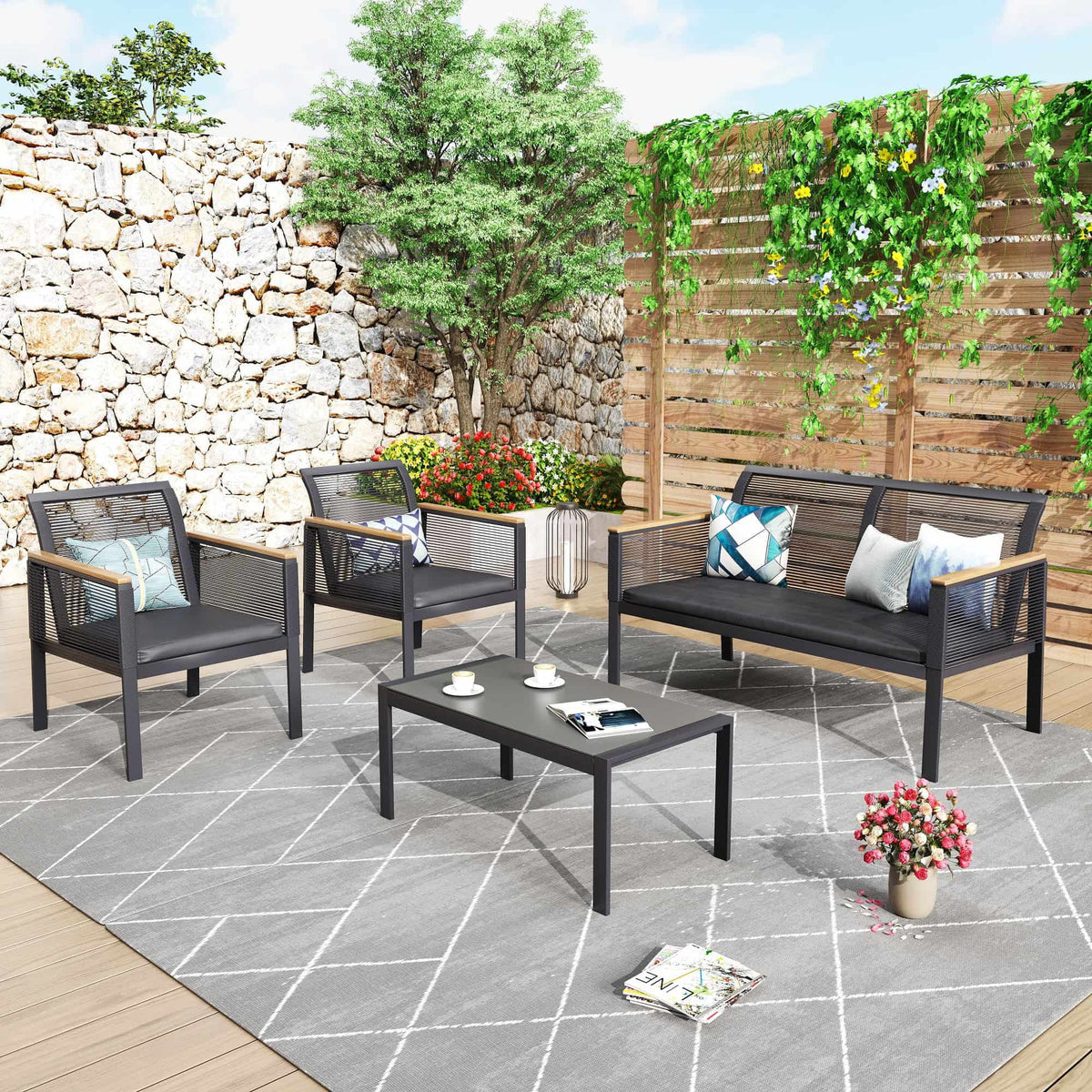 4 Piece All Weather Wicker Patio Sofa Set O314