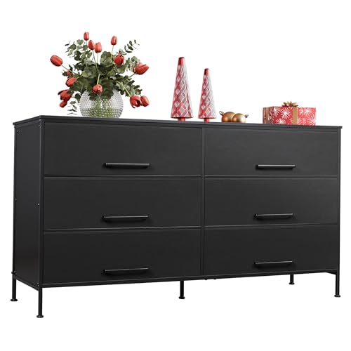 Black 6 Drawer Fabric Dresser S30861