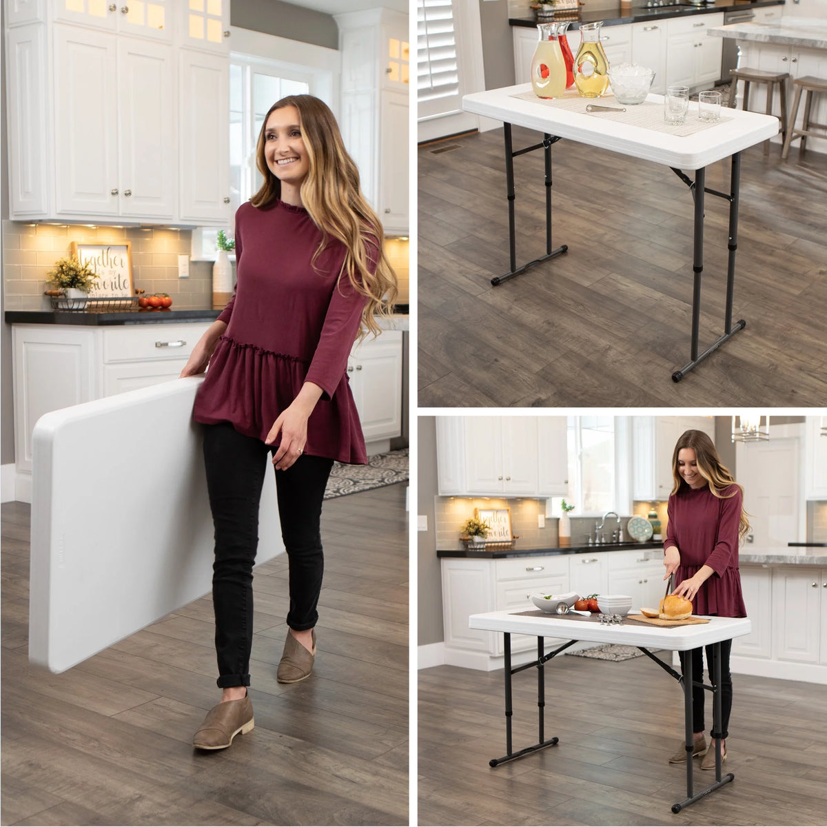 4 Foot Adjustable Folding Table White Granite Q987645