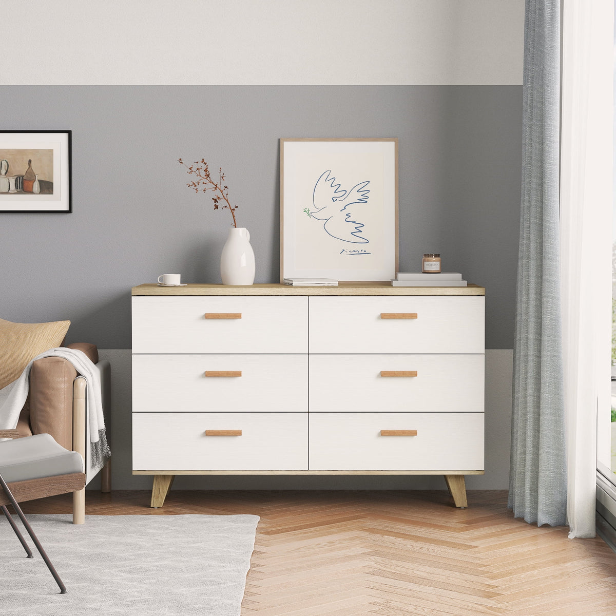 Brown 6 Large Drawer Double Dresser G1488
