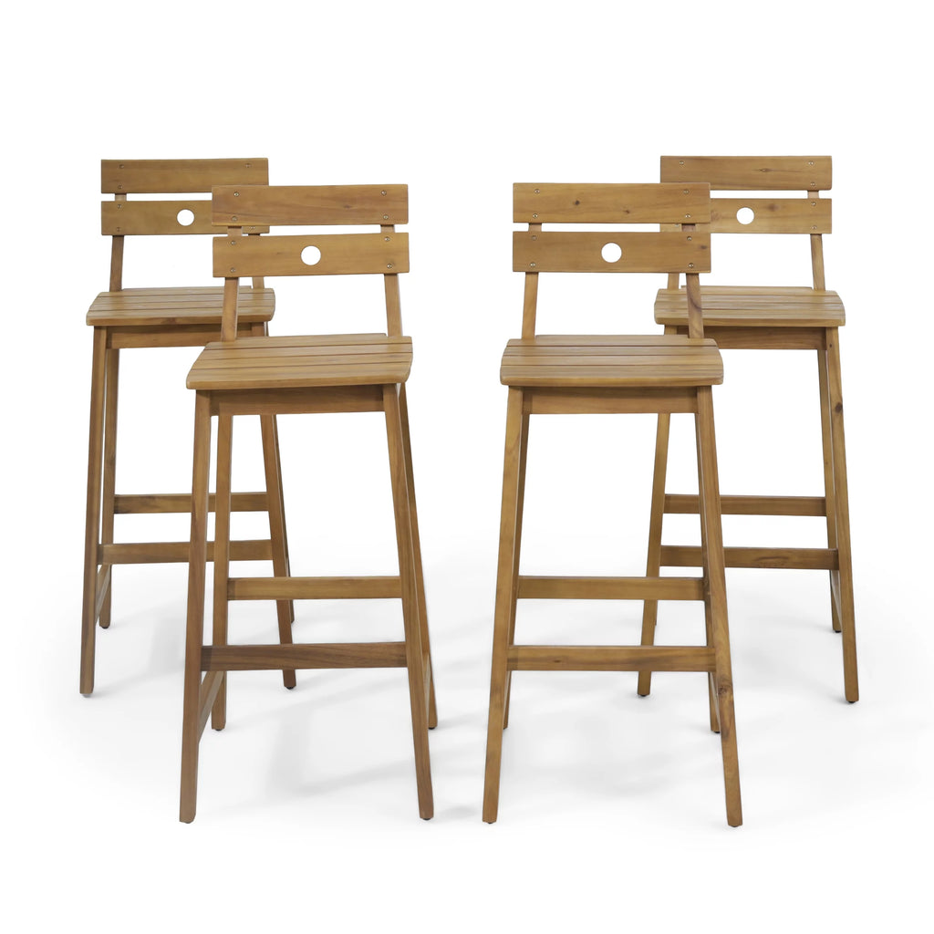 Acacia Wood Backed Barstools, Set of 4 J95246