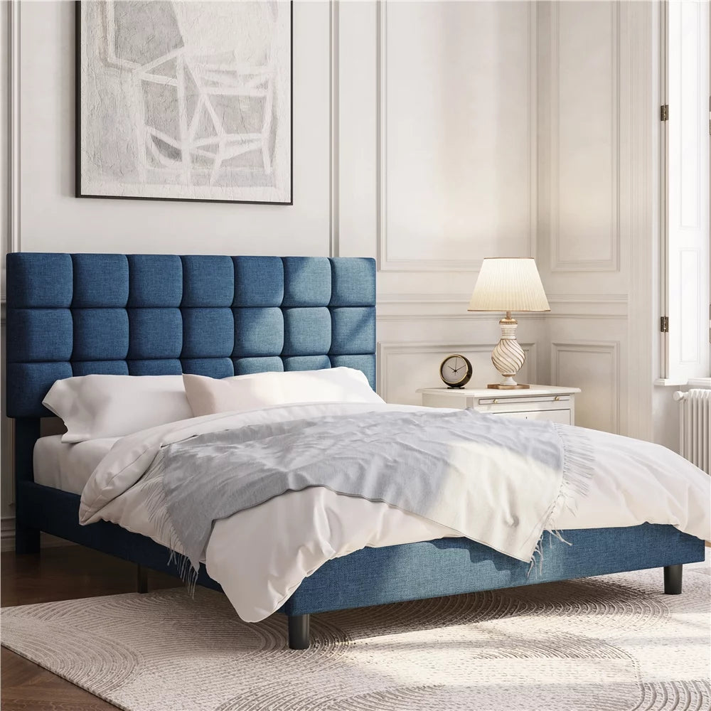 Queen Size Beige Upholstered Platform Bed W253