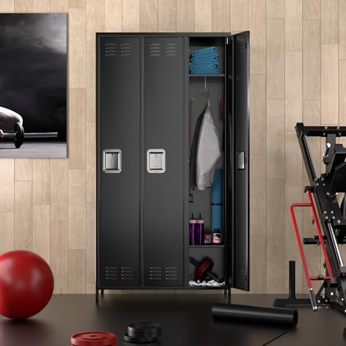 9 Door Metal Storage Cabinet with 27 Hooks and 9 Shelves, Black R540