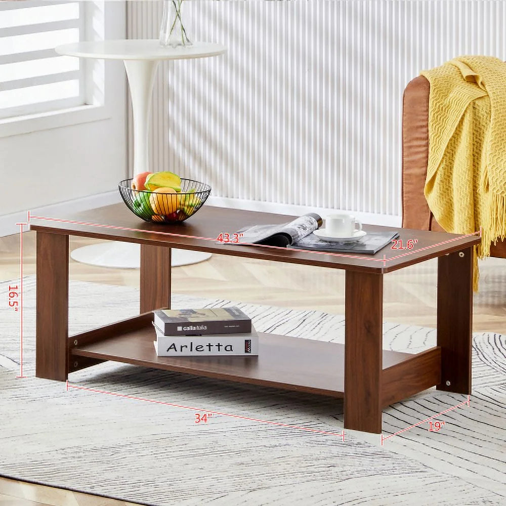 Walnut Textured Double Layered Mdf Coffee Table 43.3"*21.6"*16.5" C235