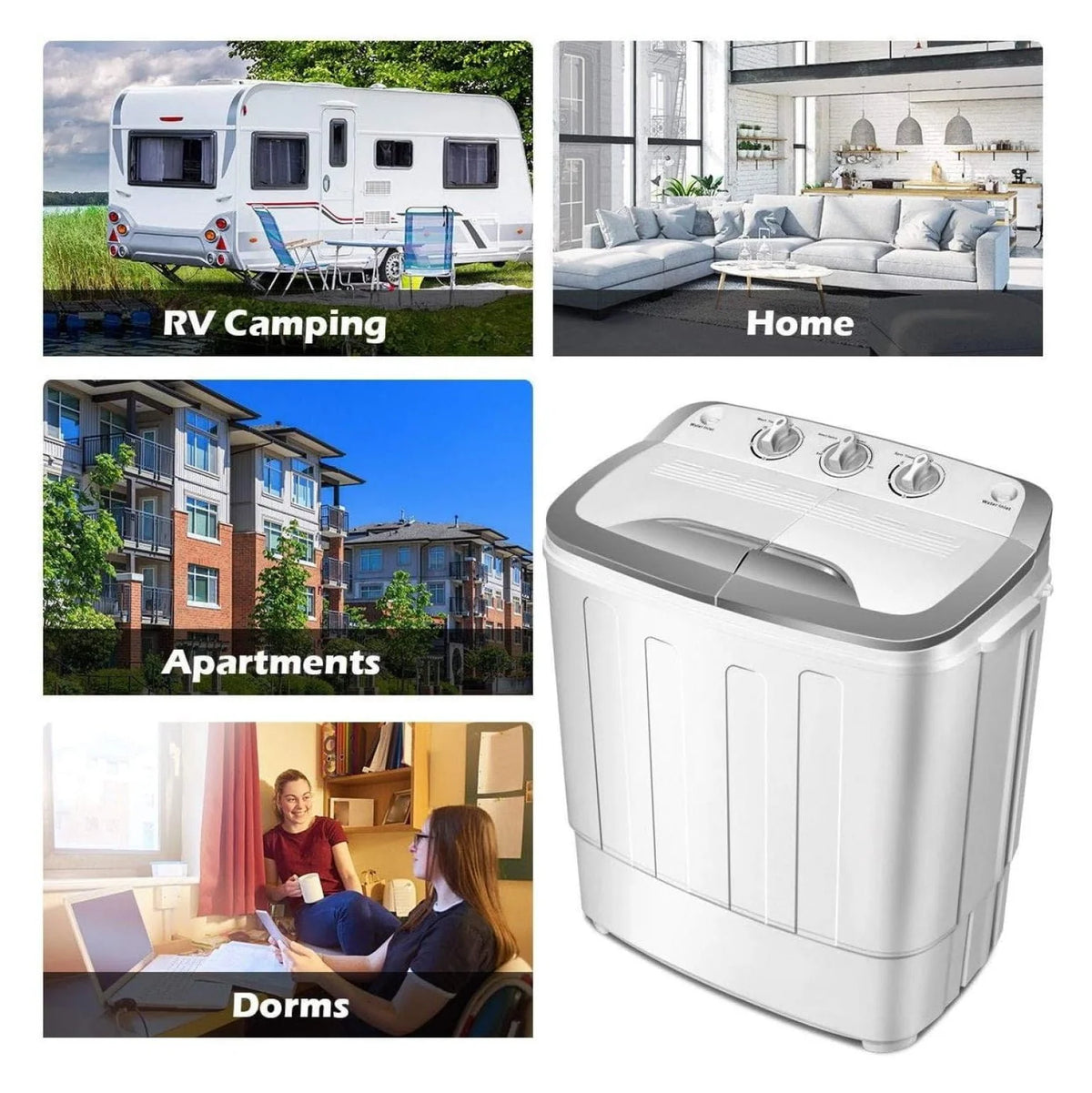 Compact Mini Washer Machine with 8 lbs Washing and 5 lbs Spin Dryer C1455