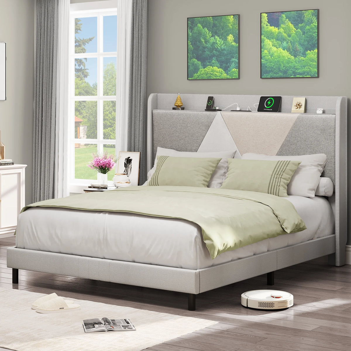 Queen Size Bed Frame with Type-C & USB Ports U279