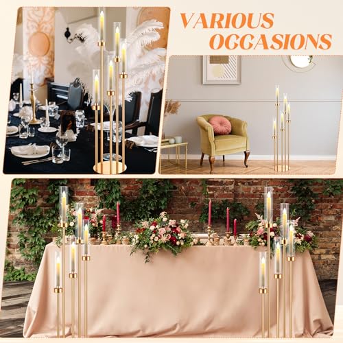 5 Arm Candelabra Floor Candle Holder with Acrylic Lampshade, Black, 4 Set V60350